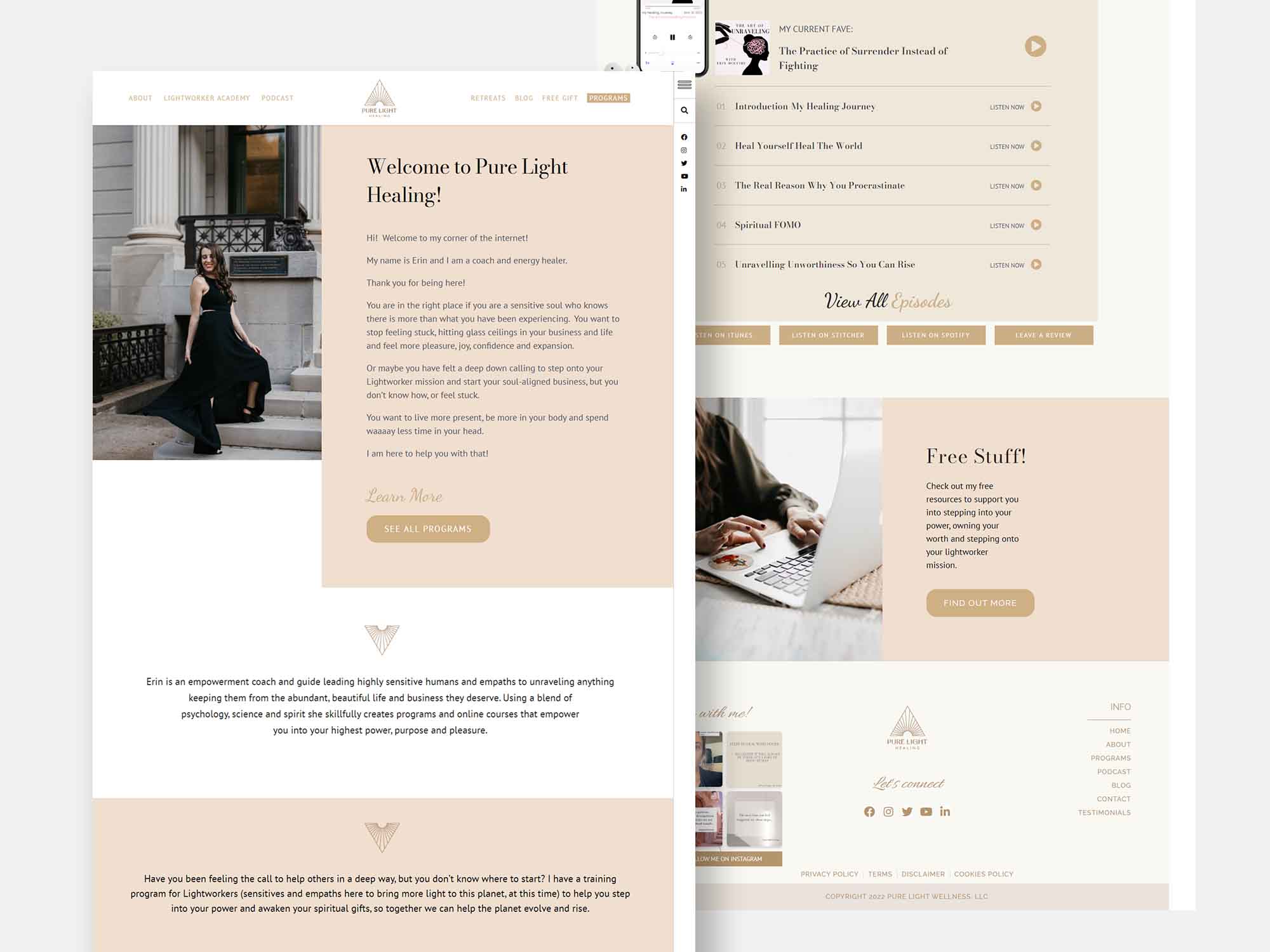 Pure light wellness website homepage