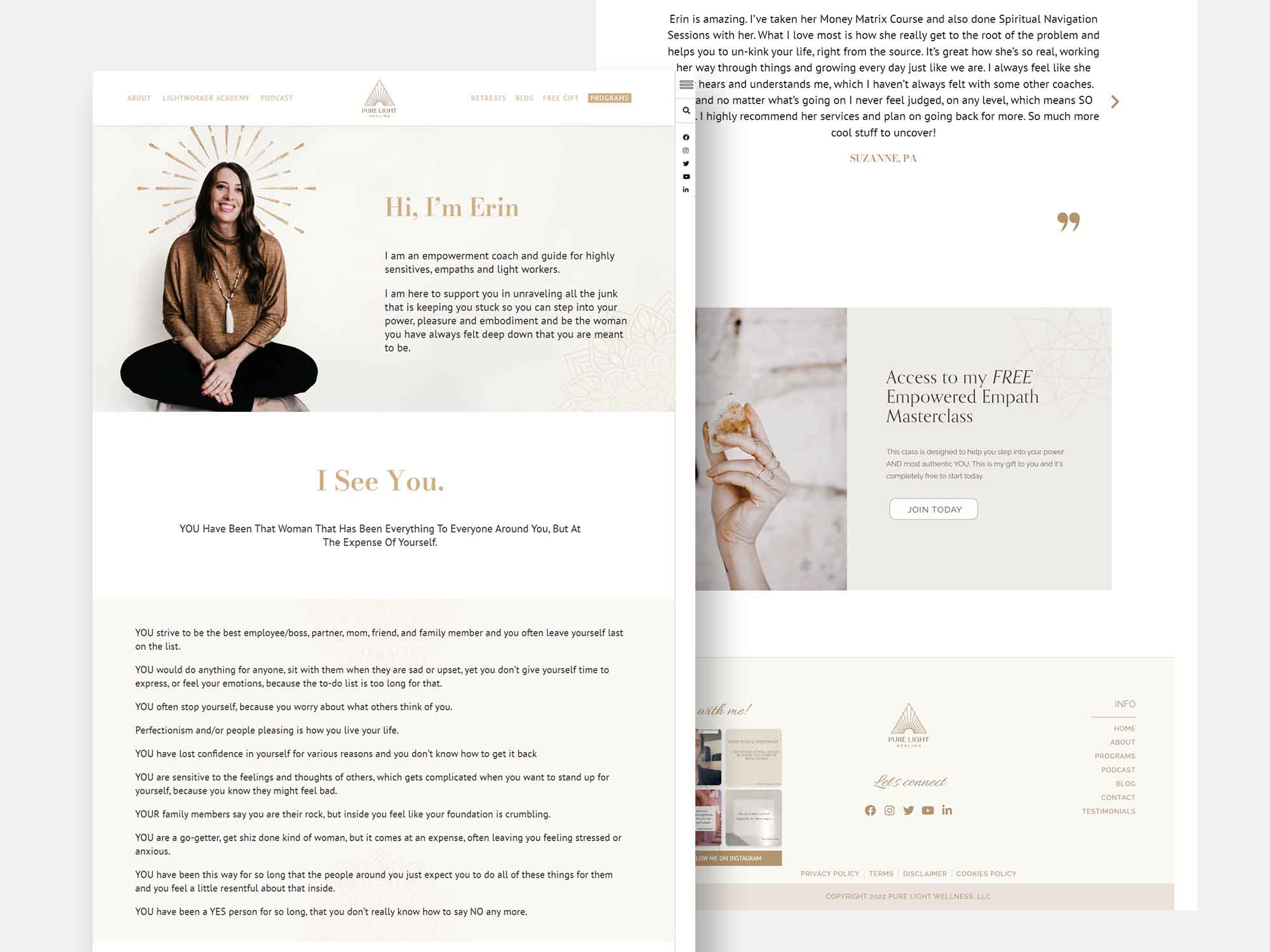 Pure Light Wellness website web design services
